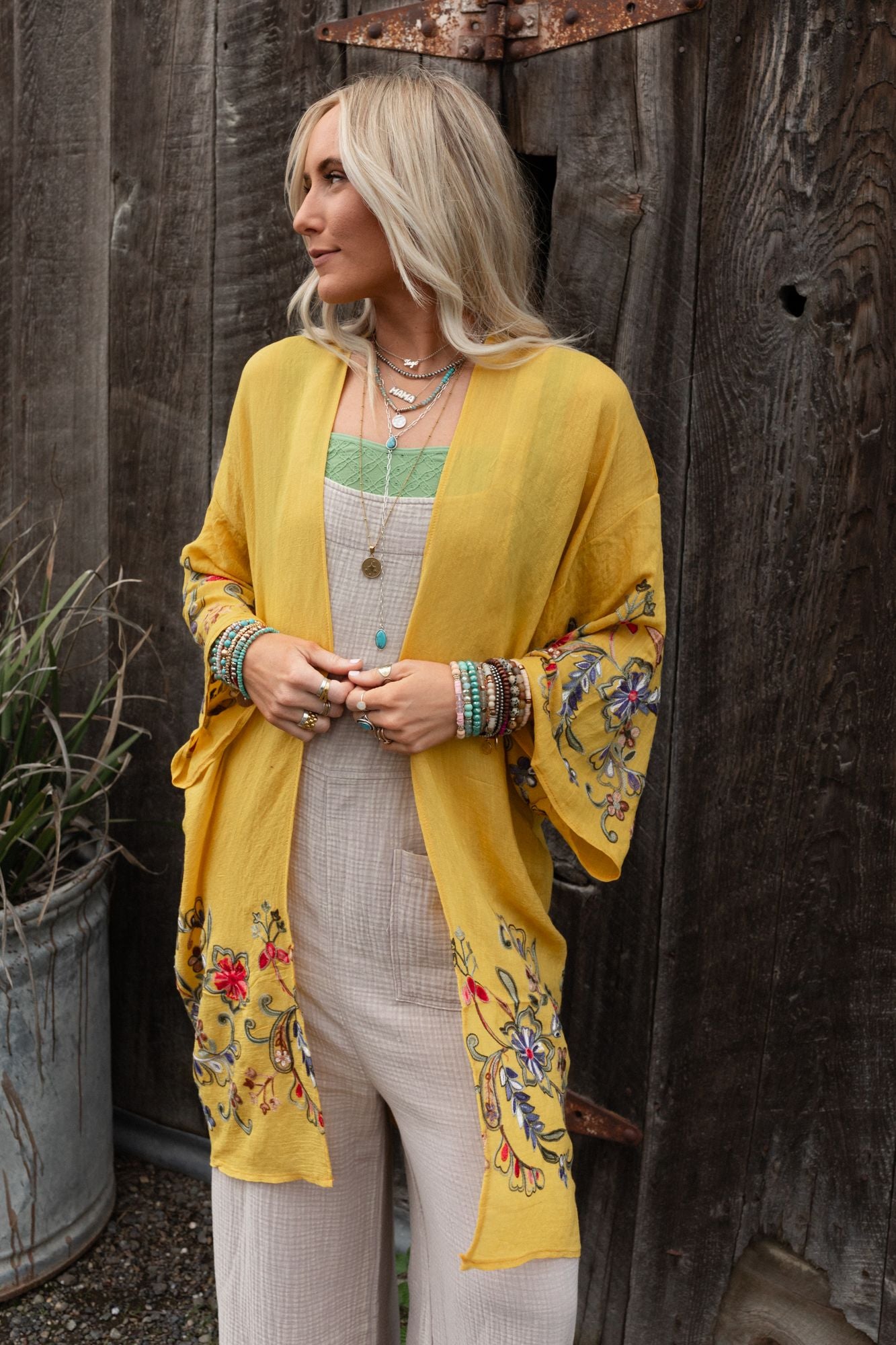 Mustard Kimono with a frill main image 1