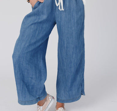 So Comfy Wide Leg Denim Pant styled for the Fourth of July