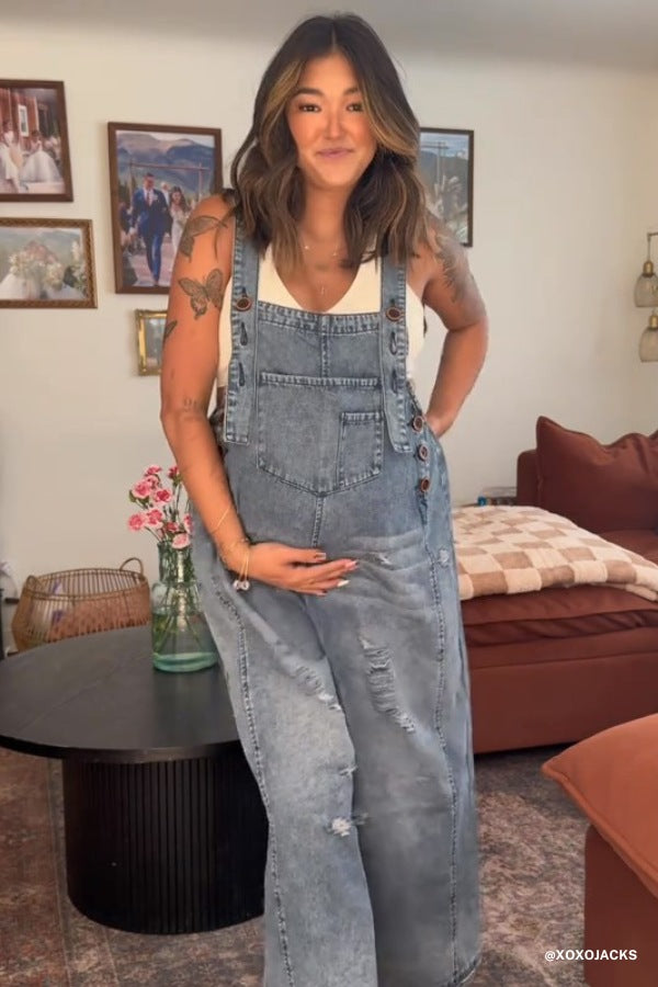 High Hopes Slouchy Denim Overalls - Blue