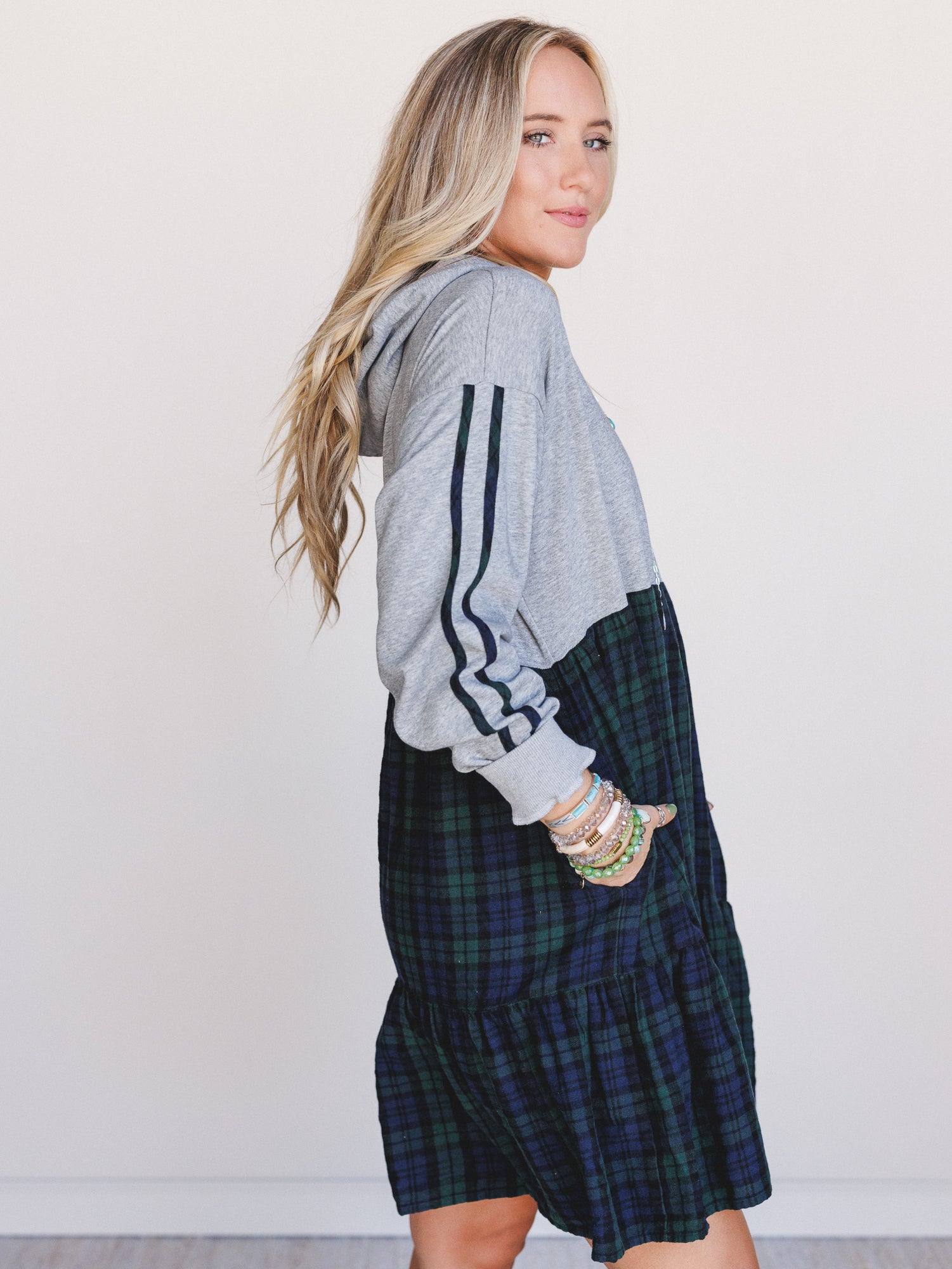 Honor Roll Plaid Mix Dress - Heather Grey