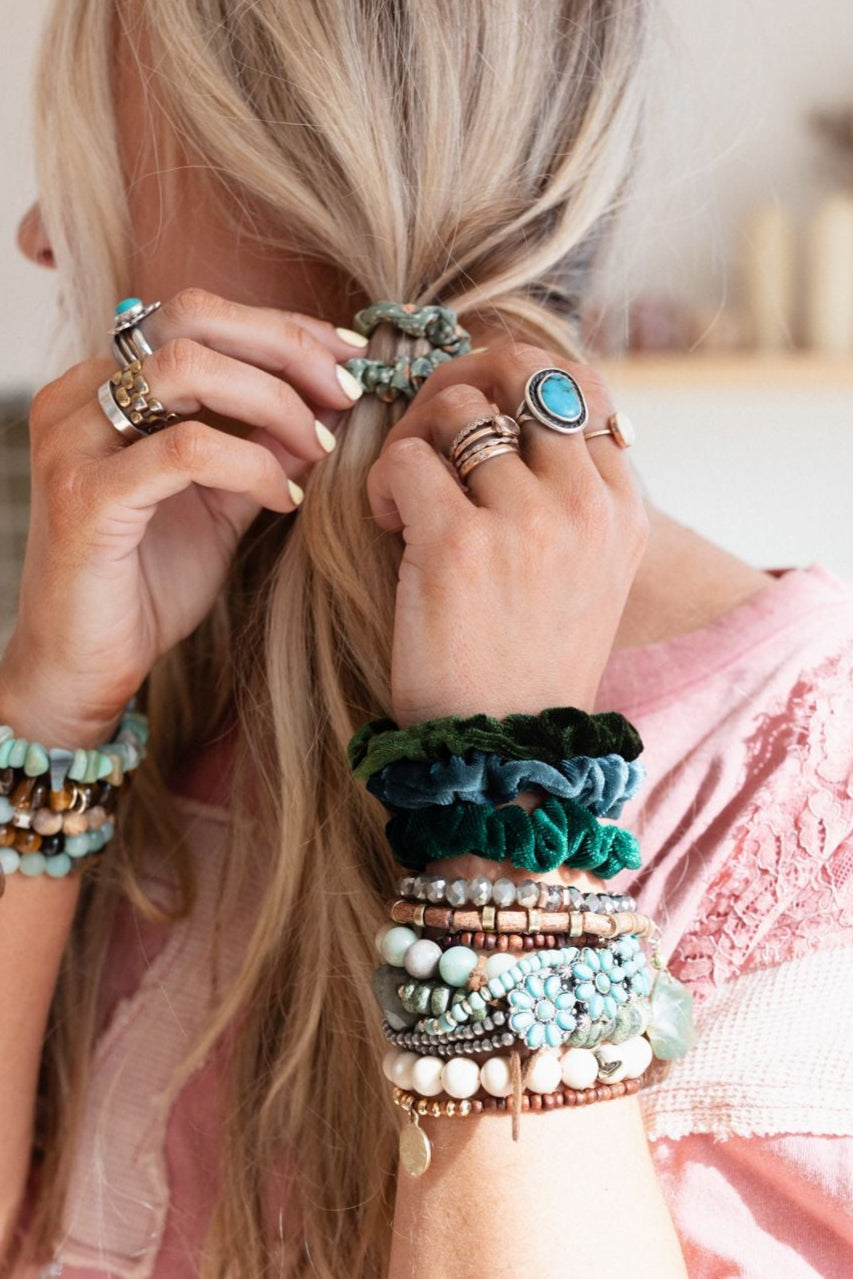 Velvet Crush Hair Scrunchies - Olive