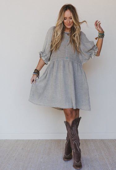 Quinn Puff Sleeve Mini Dress - Ash