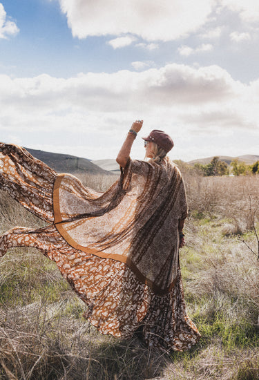 Paisley Tapestry Free Flow Duster Kimono - Brown