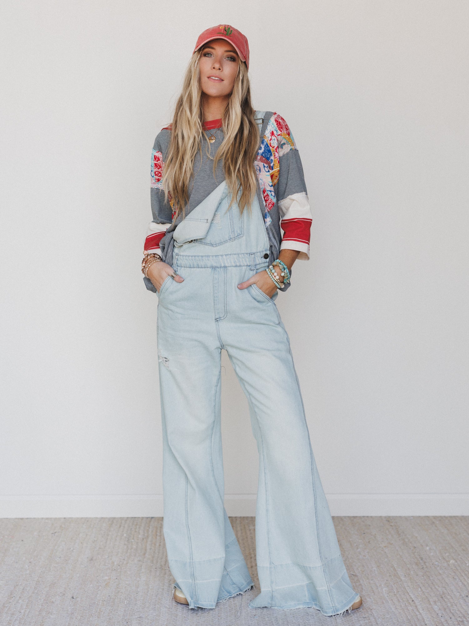 Milly Distressed Hem Wide Leg Overall - Denim