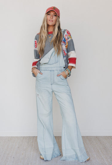 Milly Distressed Hem Wide Leg Overall - Denim
