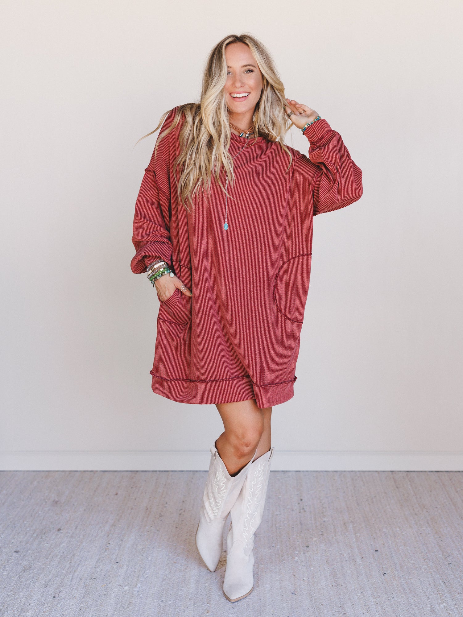 The Nest Moon Glow Long Sleeve Dress - Rust