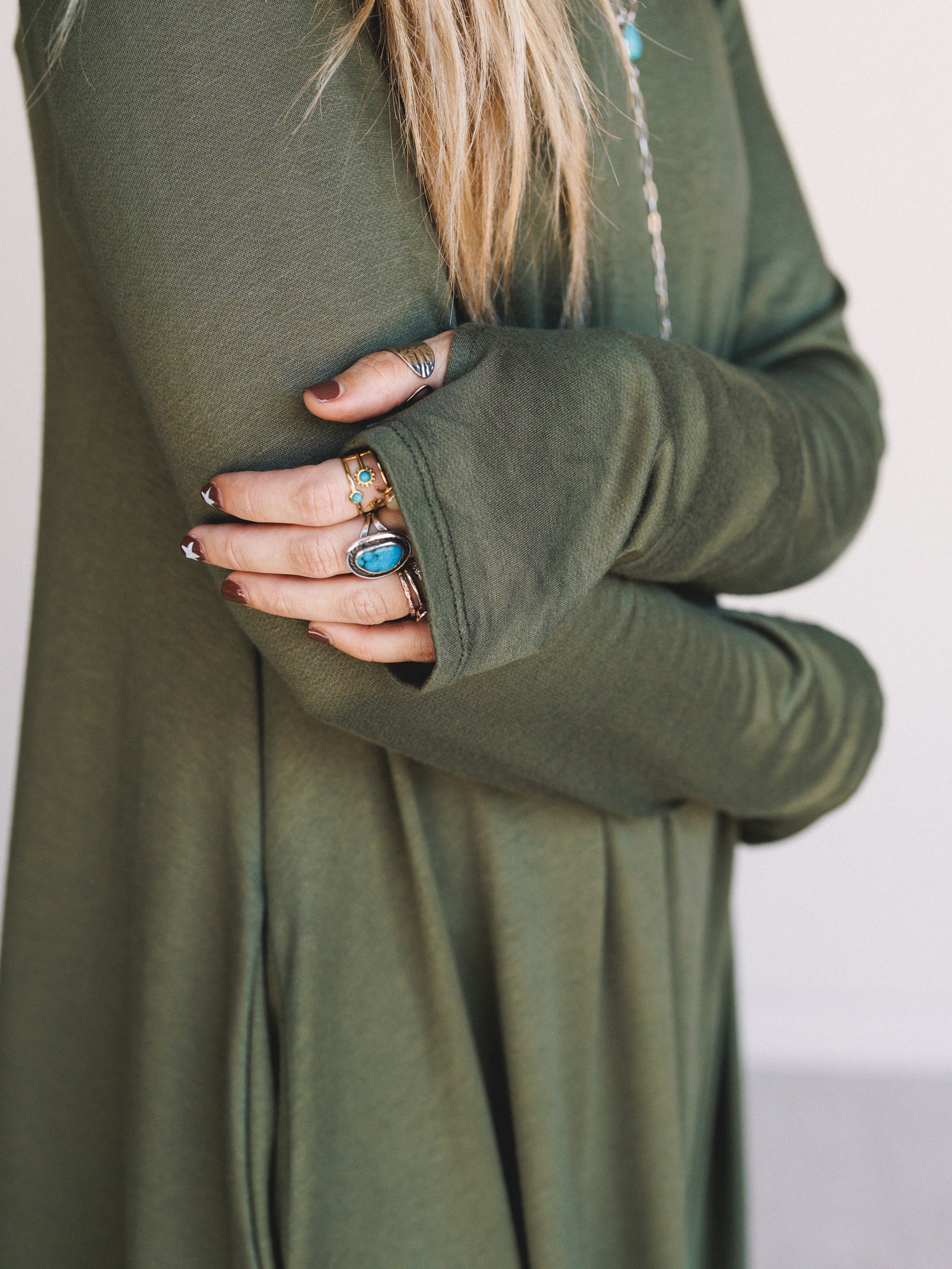 The Nest Jake Long Sleeve Crewneck Dress - Olive
