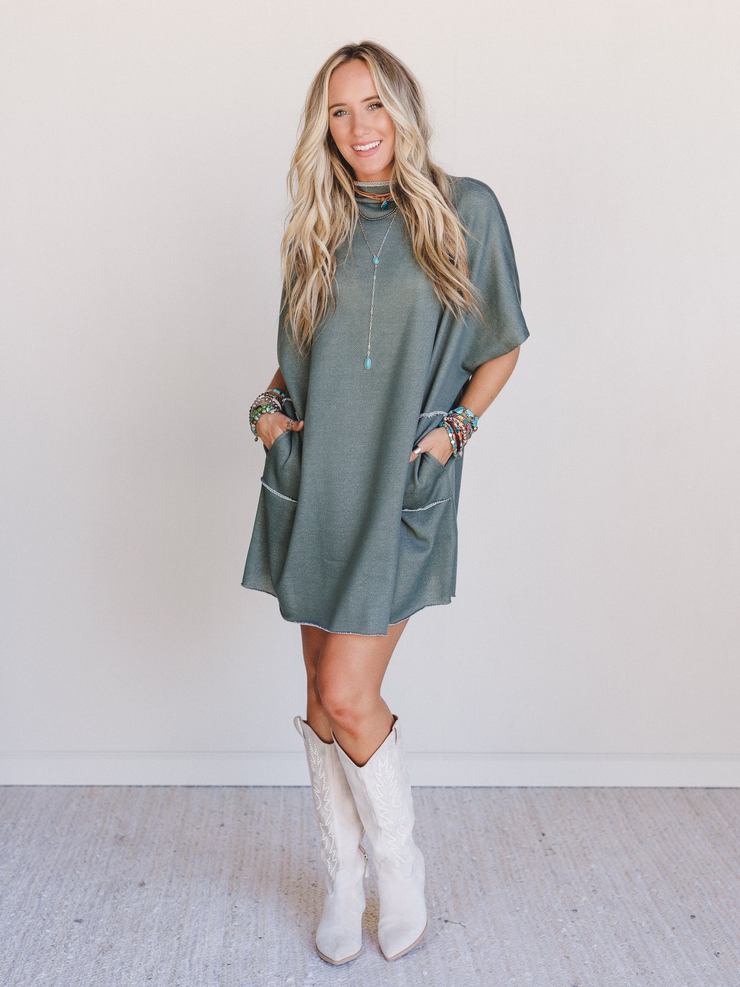The Nest Laid Back Luxe Dress - Two Tone Olive