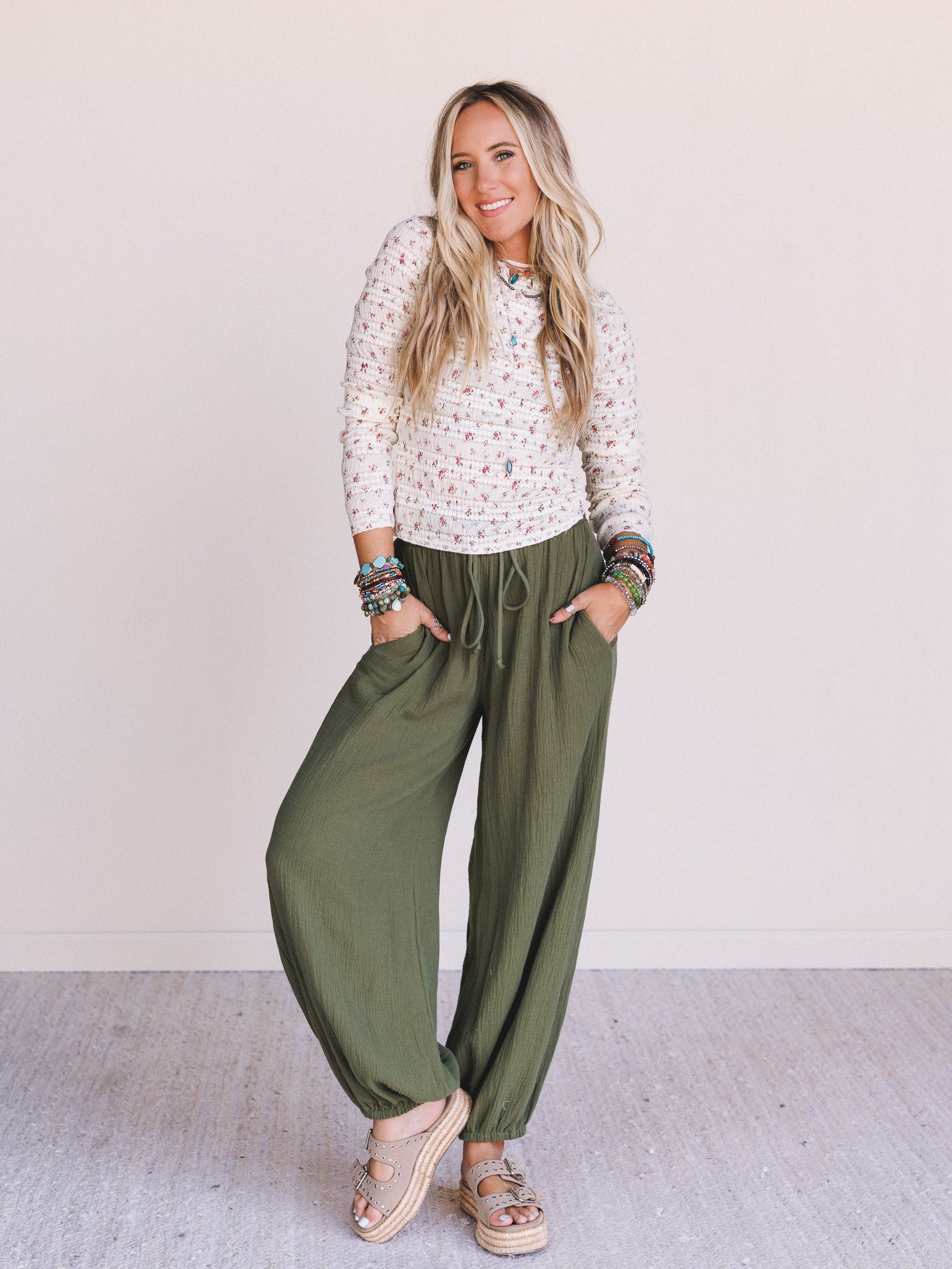 The Nest Celestia Wide Leg Cinched Pants - Olive