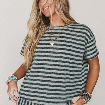 The Nest Ibiza Breeze Striped Top - Sage Black XL / Sage Black