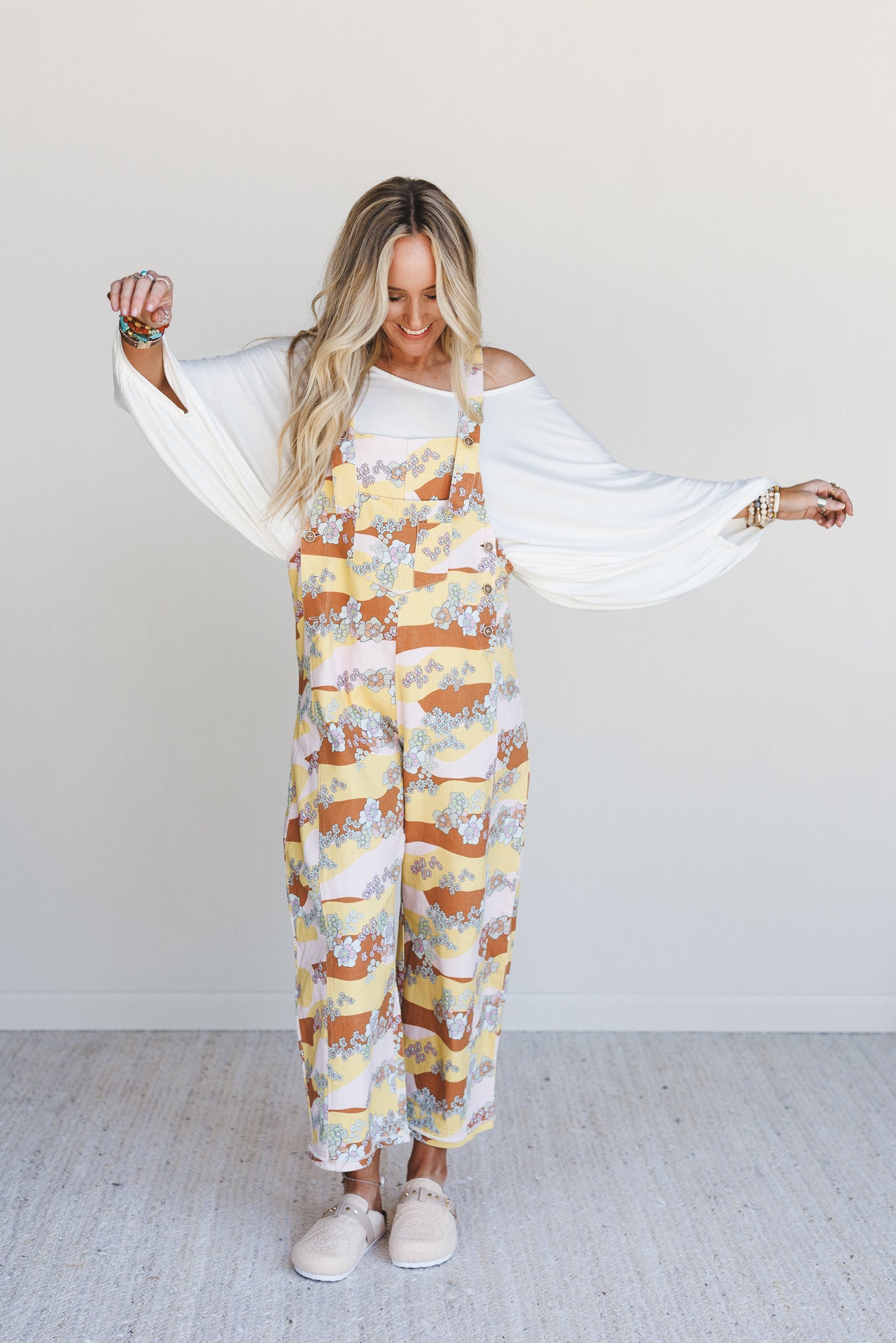 Floral Beat Overalls - Camel