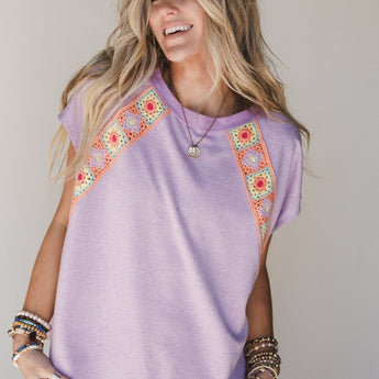 The Nest Crochet Casual Top - Lavender XL / Lavender