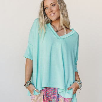 The Nest On The Go V Neck Ribbed Essential Tee - Cabbage S / Cabbage