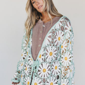 Flower Field Cardigan - Mint OS / Mint