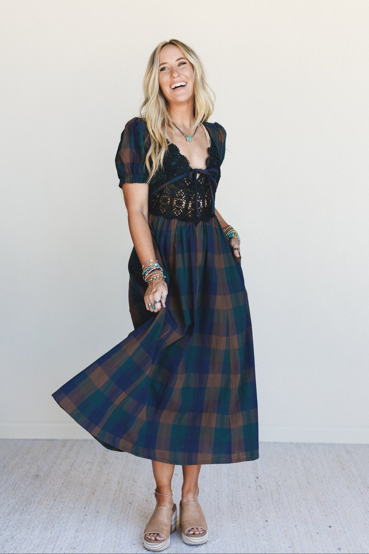 Darling Days Plaid Dress - Green