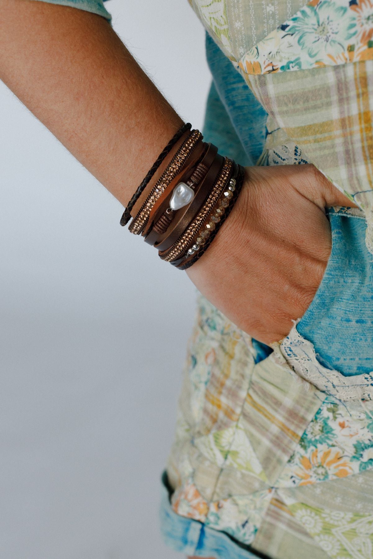 Pearl Ember Multi Strand Bracelet - Brown