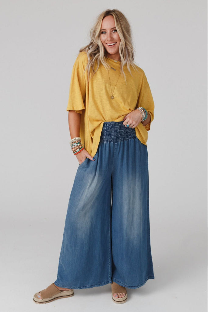 Free Falling Wide Leg Pants - Denim