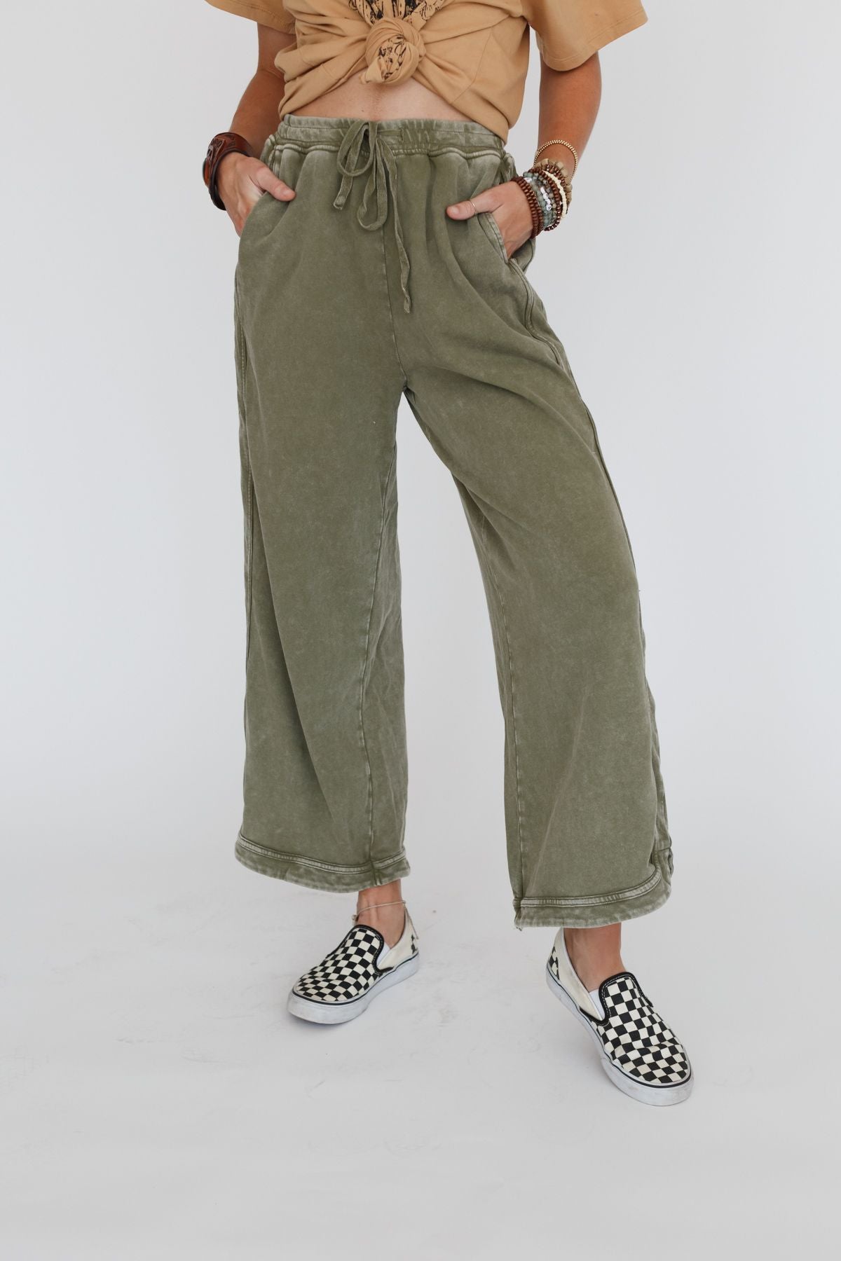 So Comfy Wide Leg Cropped Pant - Olive