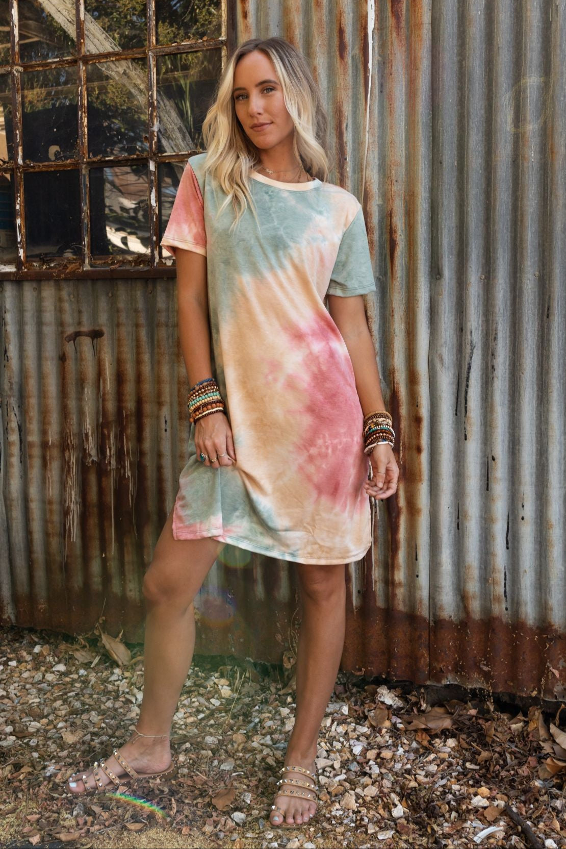 The Nest On The Daily Oversized Slit Tee Dress - Tie Dye | Three