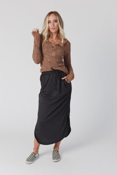 So Comfy Drawstring Maxi Skirt - Charcoal