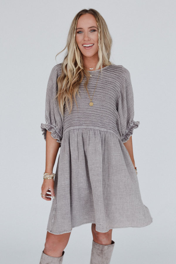 Quinn Sequin Scroll Puff Sleeve Dress