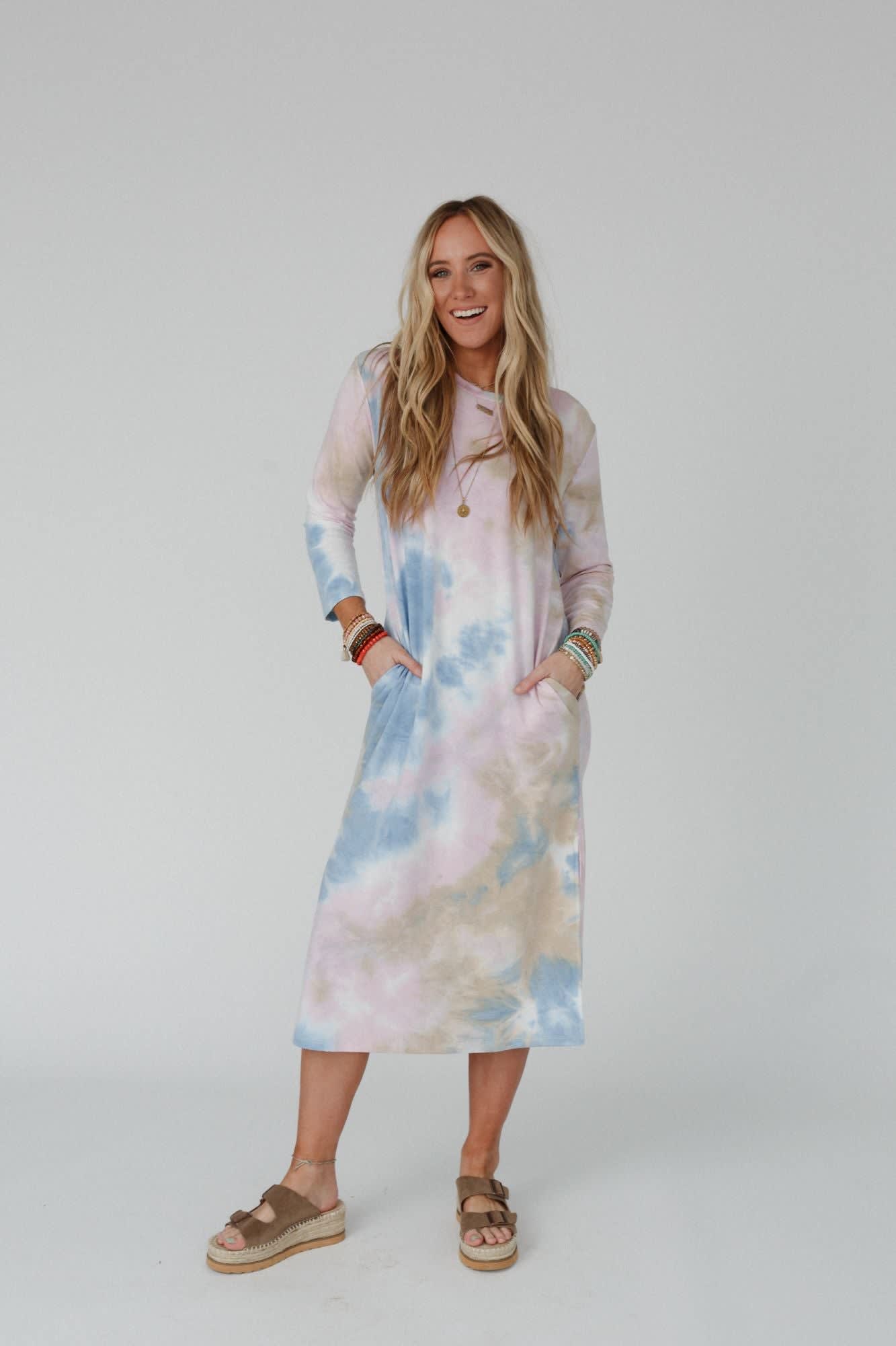 The Nest Soul Shine Pocketed Tie Dye Midi Dress - Women's Size XL, Taupe - Three Bird Nest The Nest Soul Shine Pocketed Tie Dye Midi Dress - Women's Size XL, Taupe - Three Bird Nest