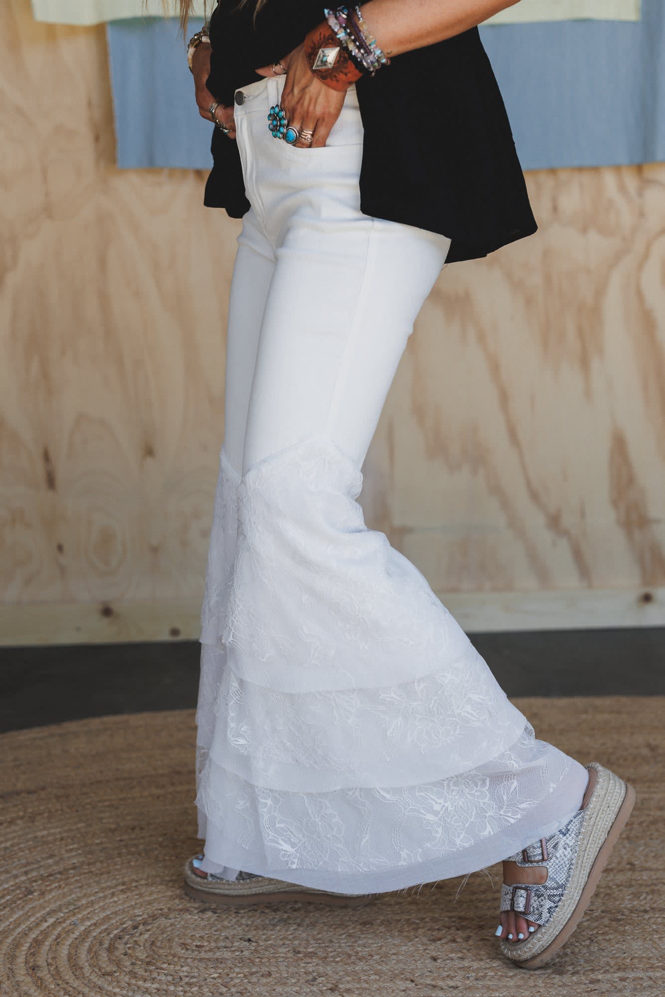 Marbella Lace Flared Jeans — Three Bird Nest