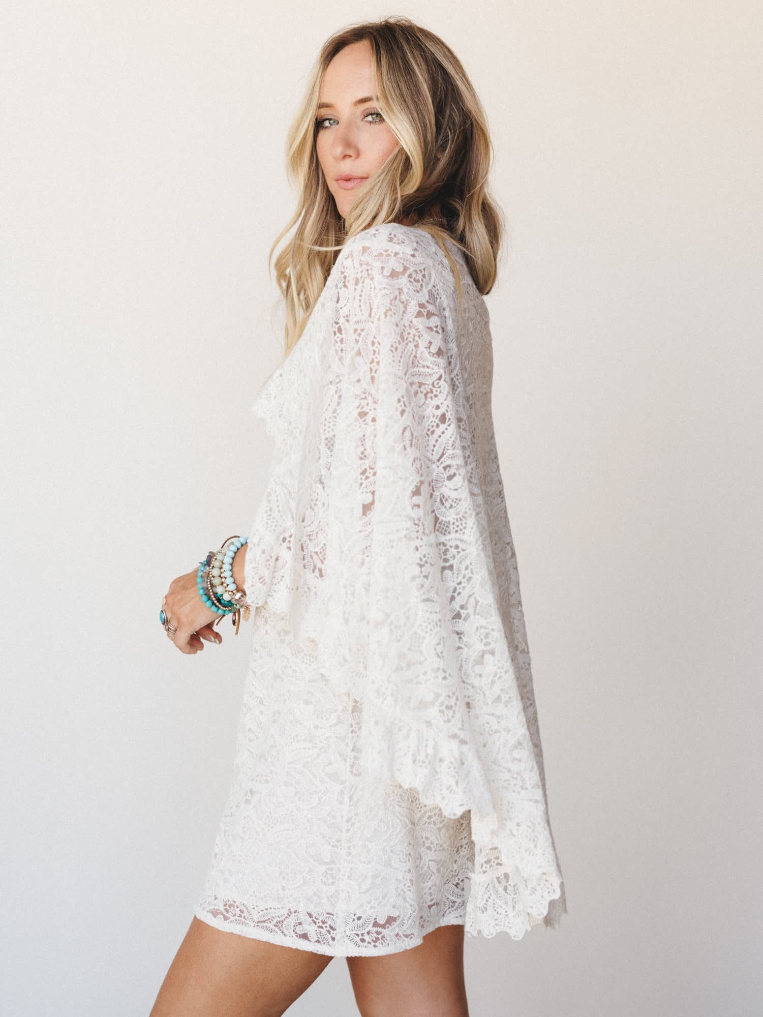ivory lace cap sleeve dress Cap Sleeves Ivory Lace Boho Wedding Dress Beach Wedding Dress US0 / Custom Color