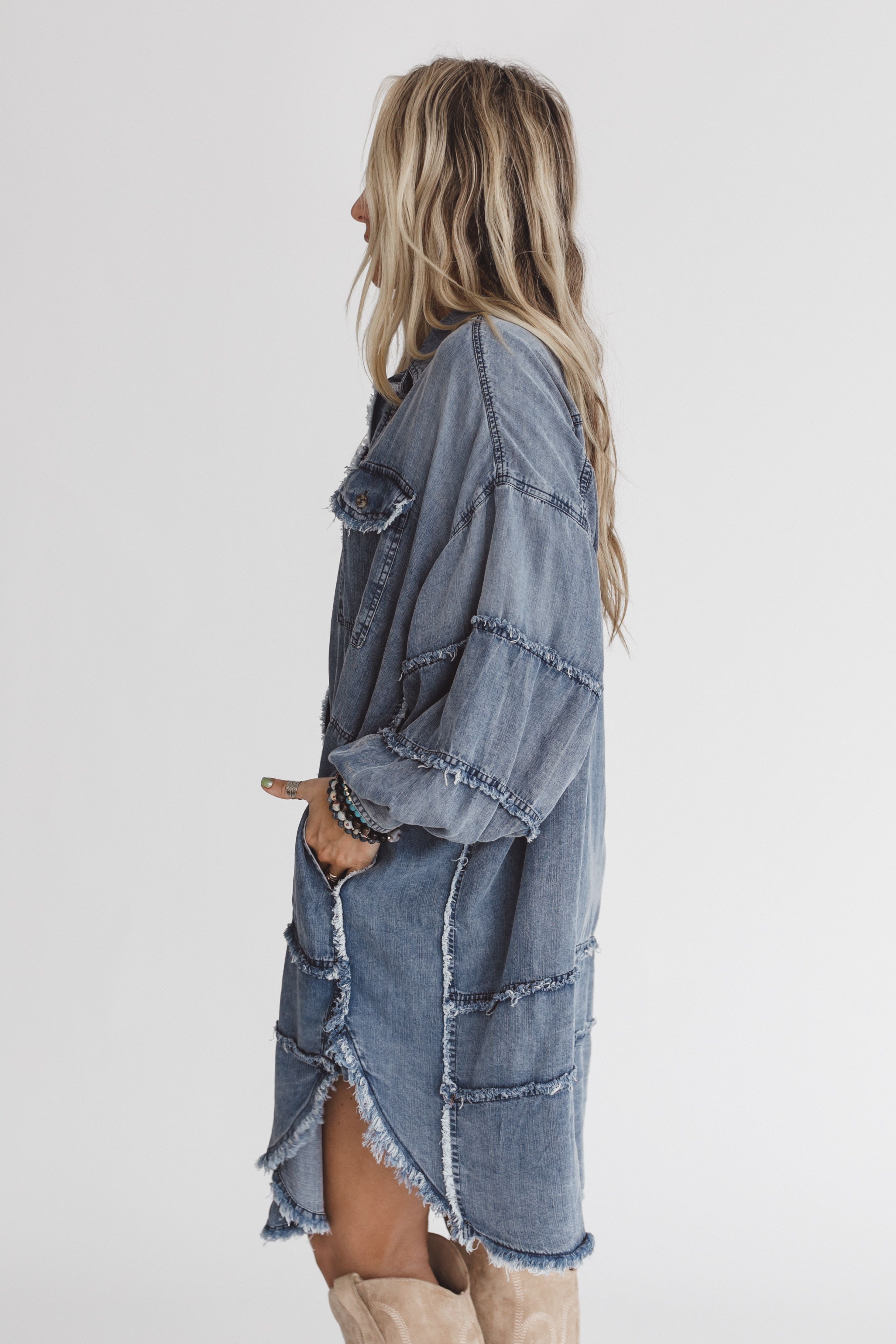Ophelia Oversized Denim Dress - Washed Denim Easel Ophelia Oversized Denim Dress - Washed Denim Easel