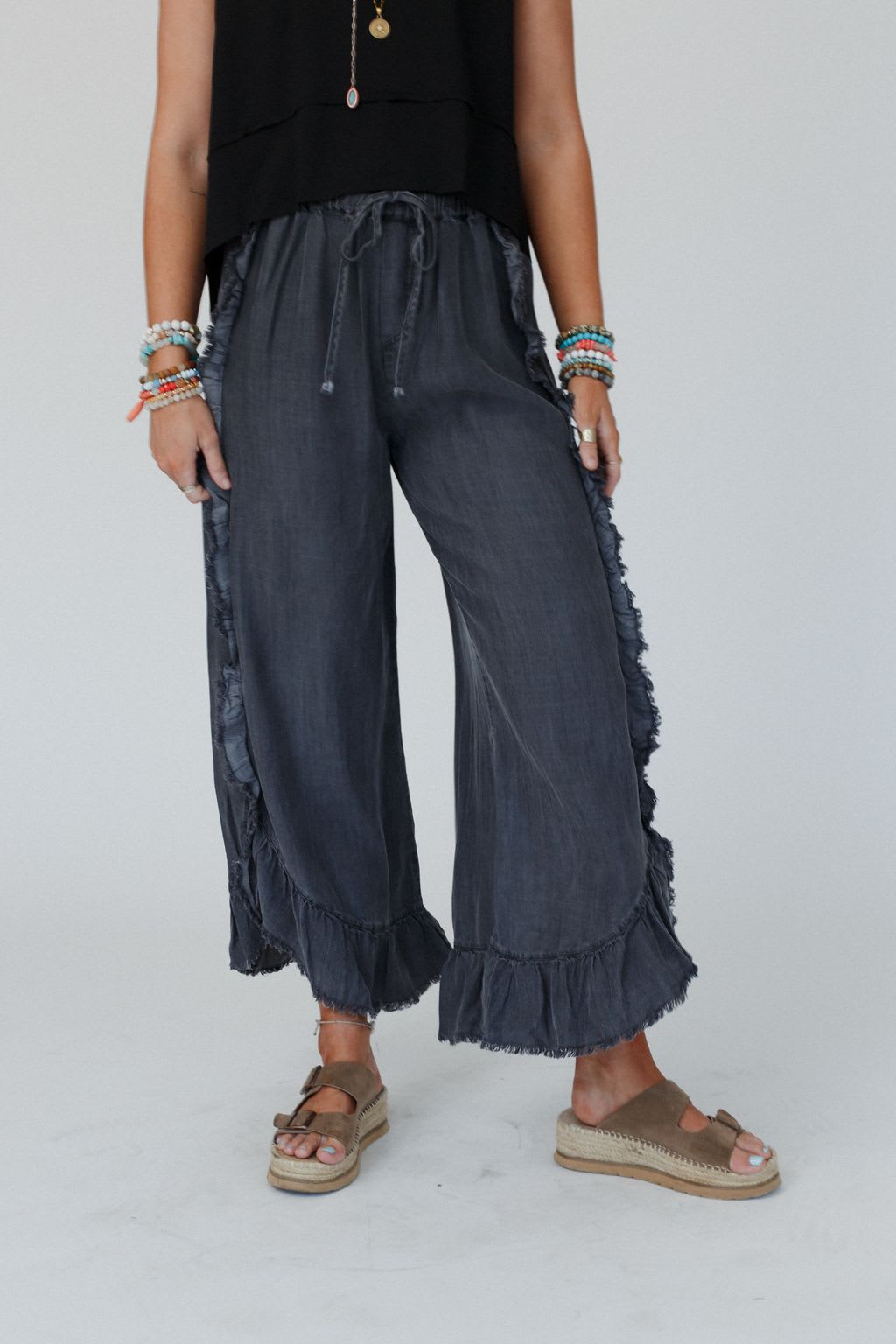 Drift Wave Ruffle Wide Leg Pants — Three Bird Nest