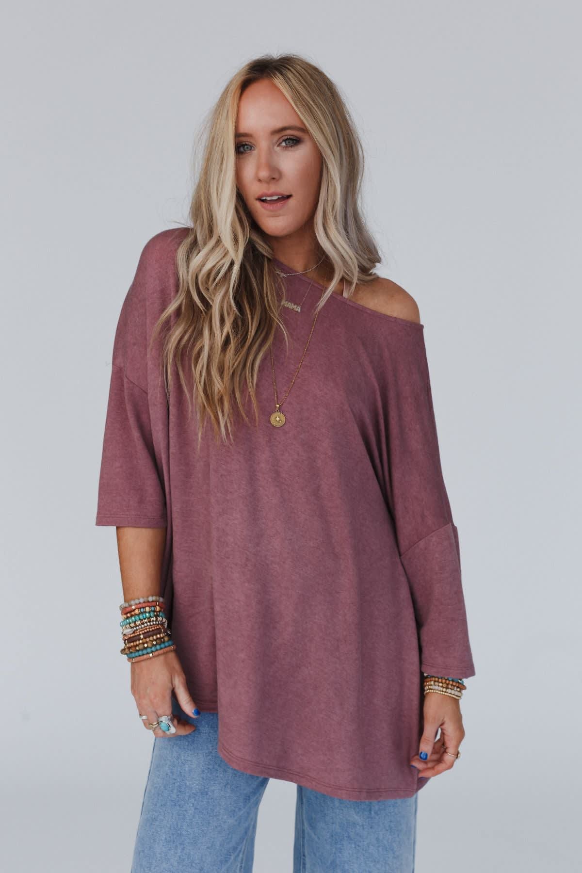 The Nest Sunday Stroll Oversized Tee - Mauve