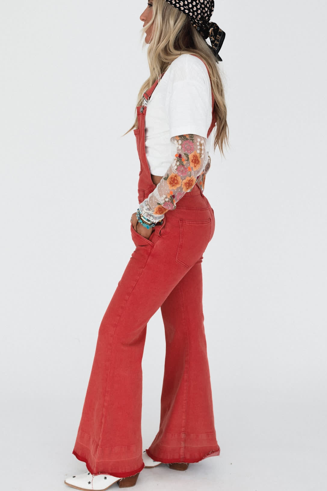 red denim overall dress Tico Jumper Dress - Red