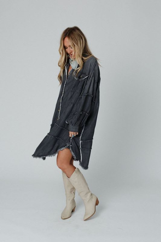 Ophelia Oversized Denim Dress - Black Denim Easel Ophelia Oversized Denim Dress - Black Denim Easel