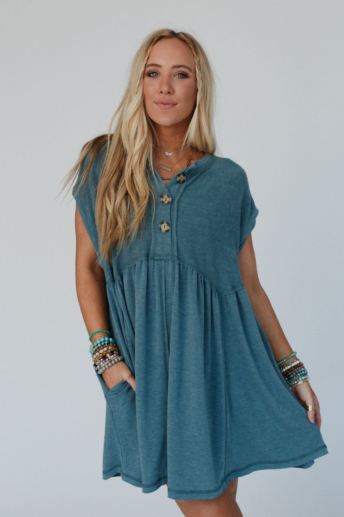 The Nest Sweet Nothings Baby Doll Dress - Women's Size L, Teal - Three Bird Nest The Nest Sweet Nothings Baby Doll Dress - Women's Size L, Teal - Three Bird Nest