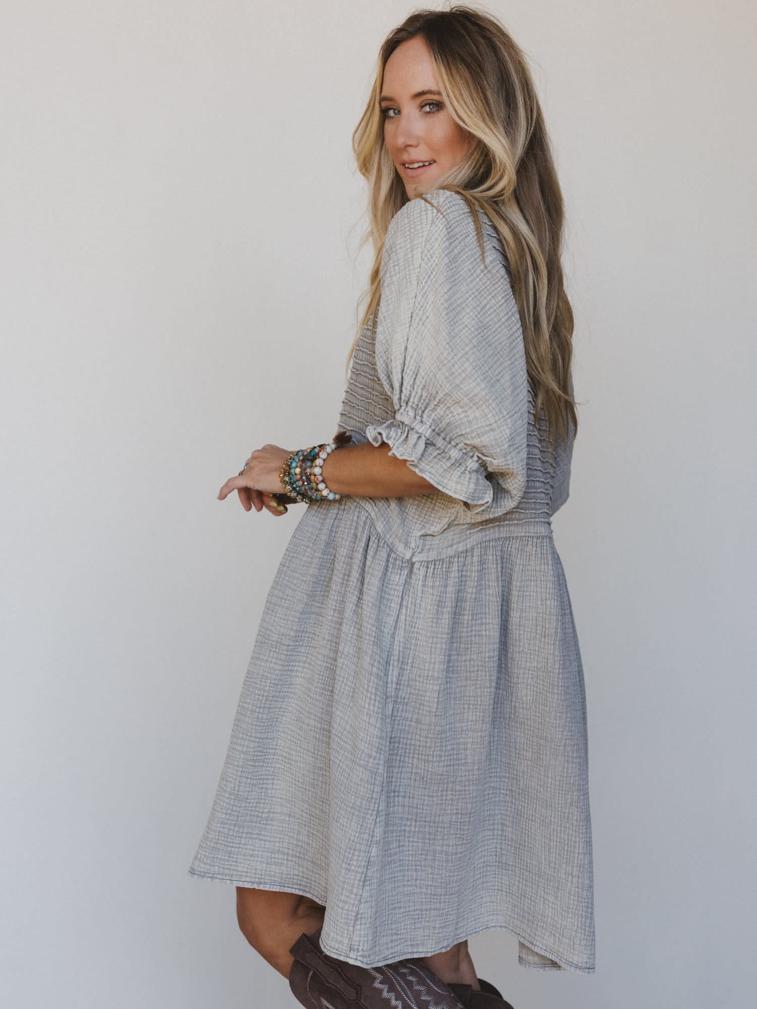 Quinn Puff Sleeve Mini Dress - Women's Size M, Gray - Three Bird Nest Quinn Puff Sleeve Mini Dress - Women's Size M, Gray - Three Bird Nest