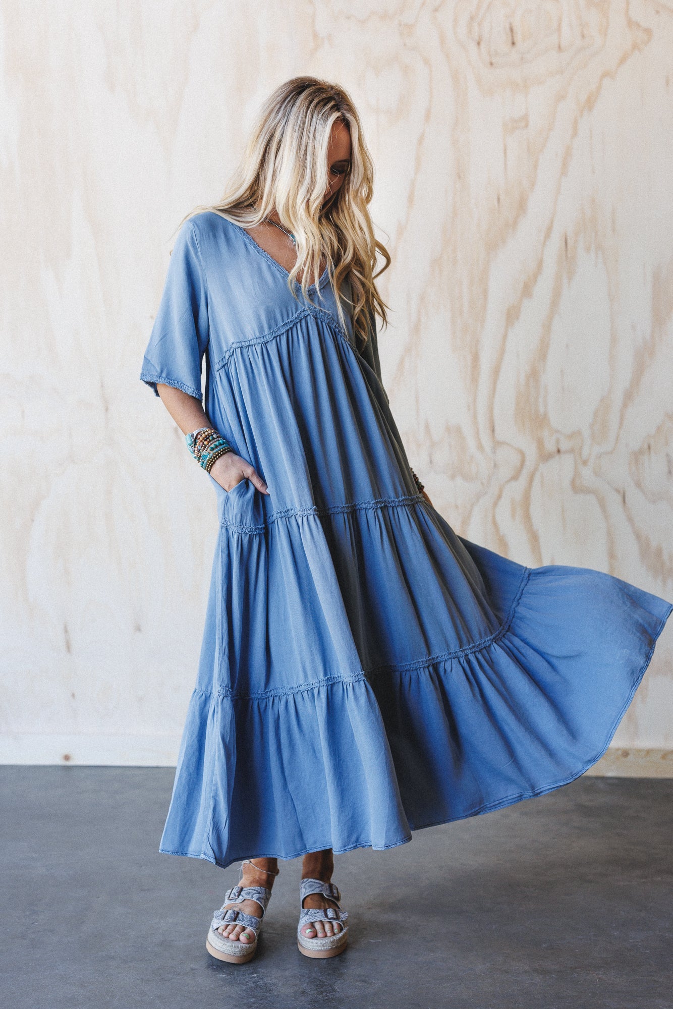 blue tiered maxi dress Trendy Light Gingham | Women's Dress from summer soirees to sunset strolls Palm Beach Sleeveless Tiered Maxi