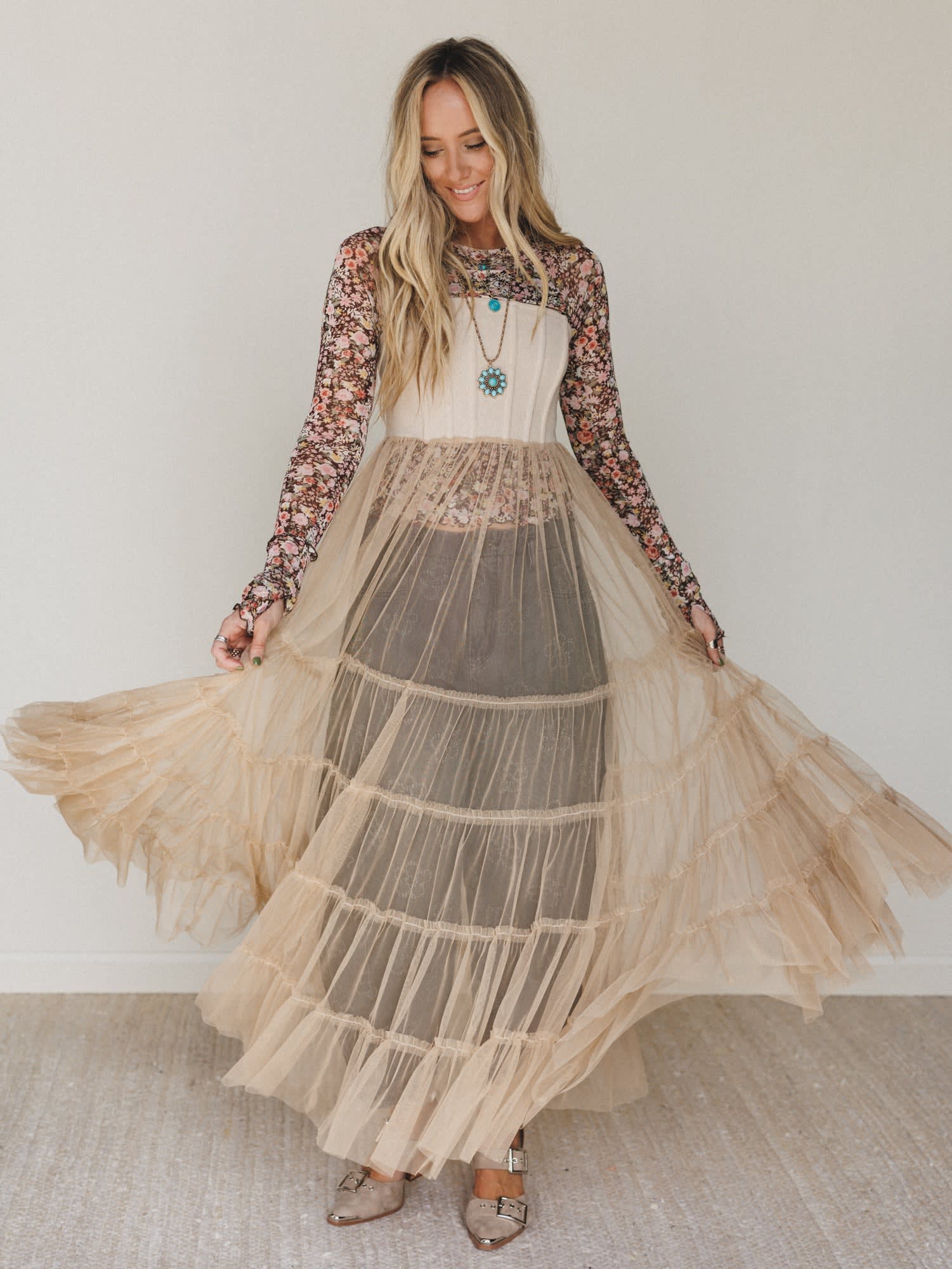 Blush Affair Tulle Maxi Dress - Sand  Promesa