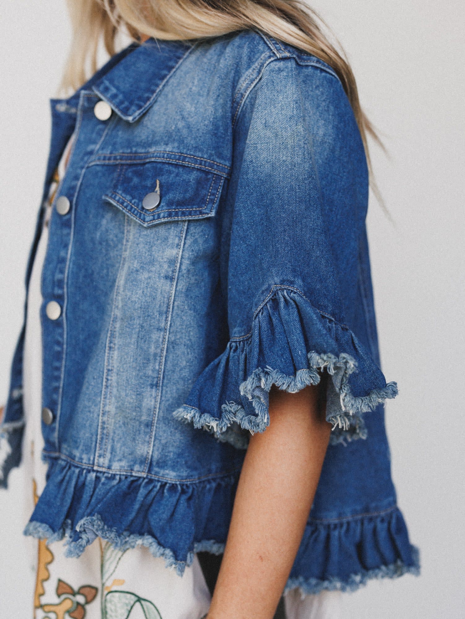 Scottie Ruffle Denim Jacket - Women's Size L, Denim Blue - Three Bird Nest Scottie Ruffle Denim Jacket - Women's Size L, Denim Blue - Three Bird Nest