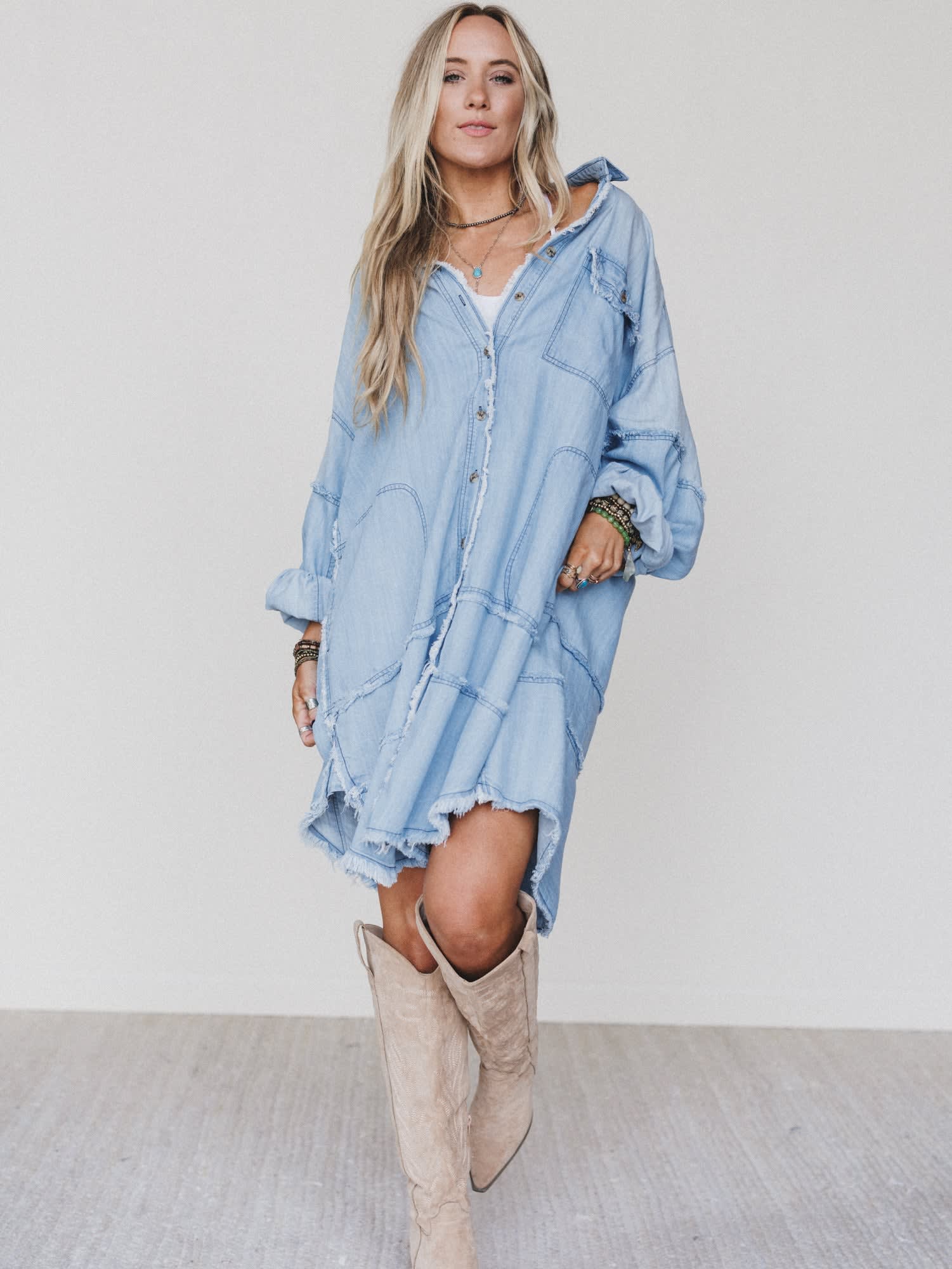 Ophelia Oversized Denim Dress - Washed Denim Easel Ophelia Oversized Denim Dress - Washed Denim Easel