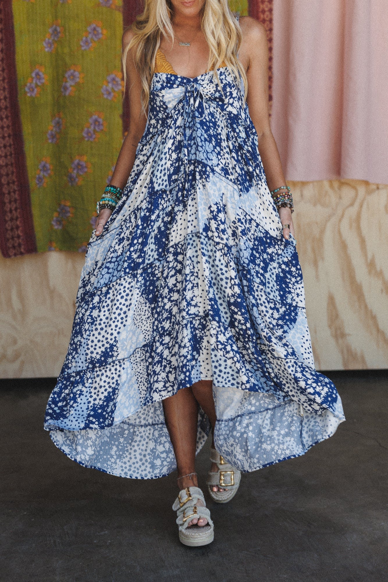 Cecelily Floral Tiered Maxi Dress - Blue Lovestitch Cecelily Floral Tiered Maxi Dress - Blue Lovestitch