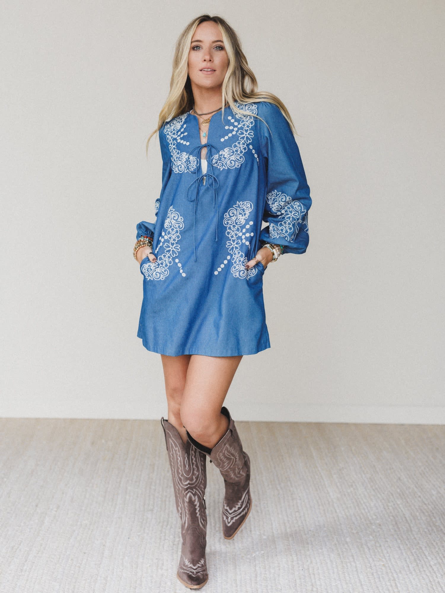 Sunday Flow Embroidered Denim Dress - Women's Size S, Denim Blue - Three Bird Nest Sunday Flow Embroidered Denim Dress - Women's Size S, Denim Blue - Three Bird Nest
