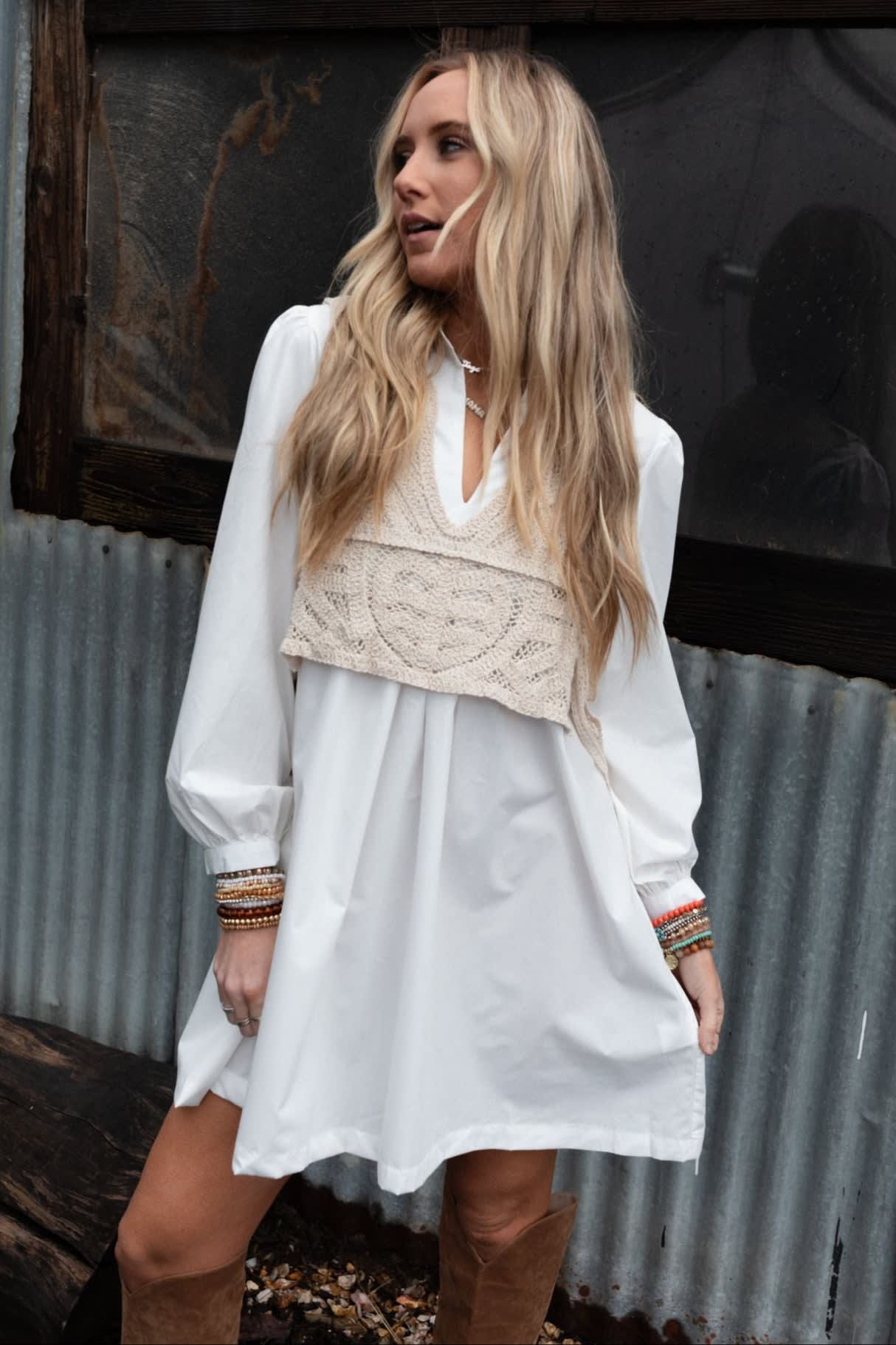 Sweet Edge Crochet Vest Tunic Dress - Women's Size L, White - Three Bird Nest Sweet Edge Crochet Vest Tunic Dress - Women's Size L, White - Three Bird Nest