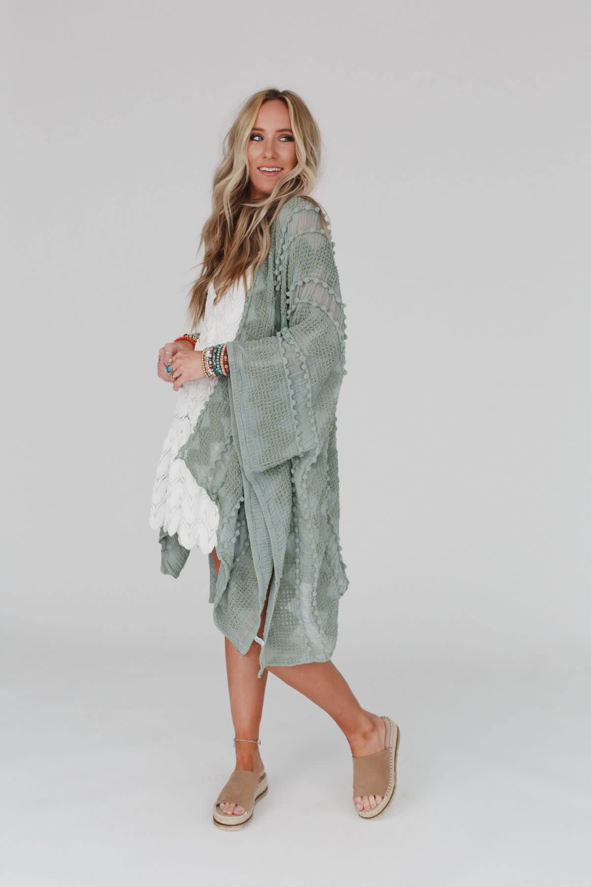 Bali Embroidered Kimono - Sage Leto Accessories Bali Embroidered Kimono - Sage Leto Accessories