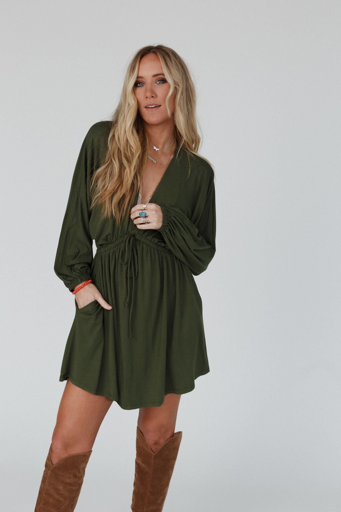 olive green long sleeve dress Waldin Mini Elegance and poise come naturally with a look like the Lulus Graceful Finesse Olive Green Pleated Long Sleeve Maxi Dress The Nest Sweet Vacay Long