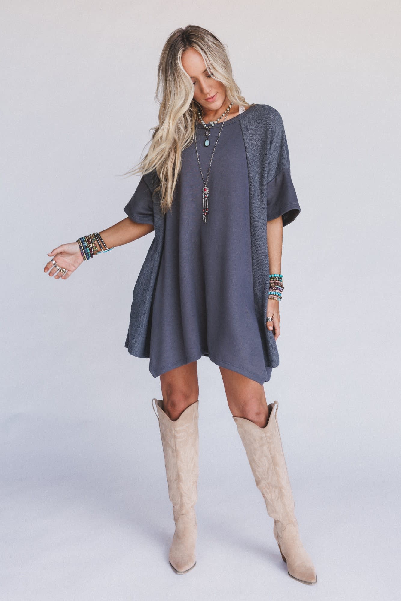 dark grey tunic dress Lcziwo Knit Long Sleeve Dresses for Women Crew Neck Tunic Dress Empire Waist Flowy Casual Dresses Early Fall Fashion Outfits with Pockets 2025 Red,XXL