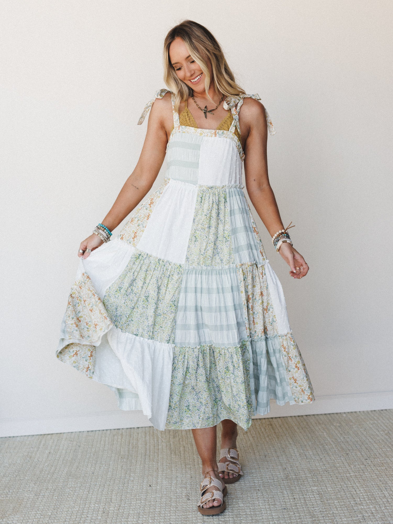 patchwork flowy dress Pink Cotton Patchwork Maxi Dress - All Dresses