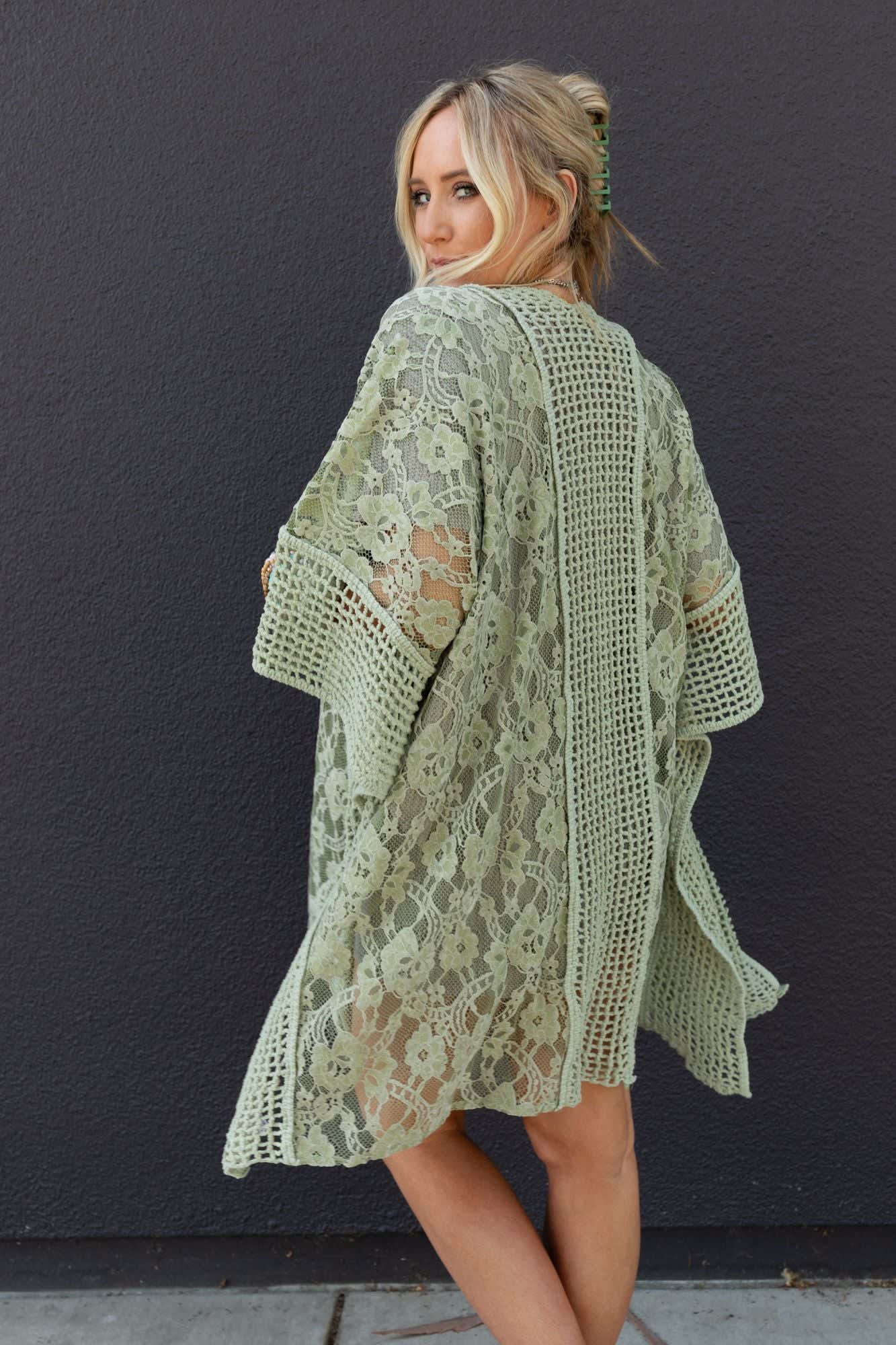Breezy Floral Lace Kimono - Women's, Sage - Three Bird Nest Breezy Floral Lace Kimono - Women's, Sage - Three Bird Nest