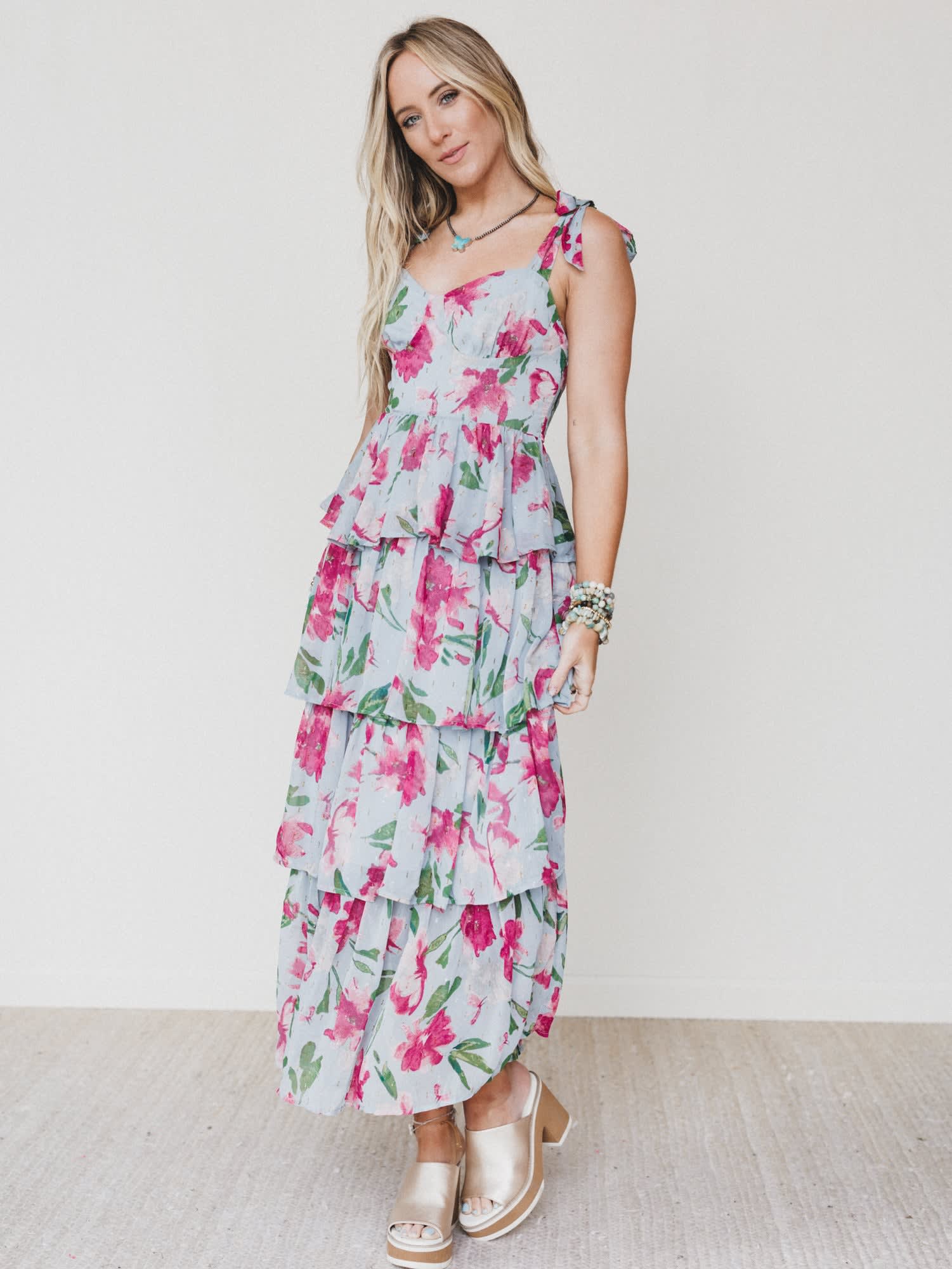 The Nest Lila Bloom Maxi Dress - Dusty Blue Mittoshop The Nest Lila Bloom Maxi Dress - Dusty Blue Mittoshop