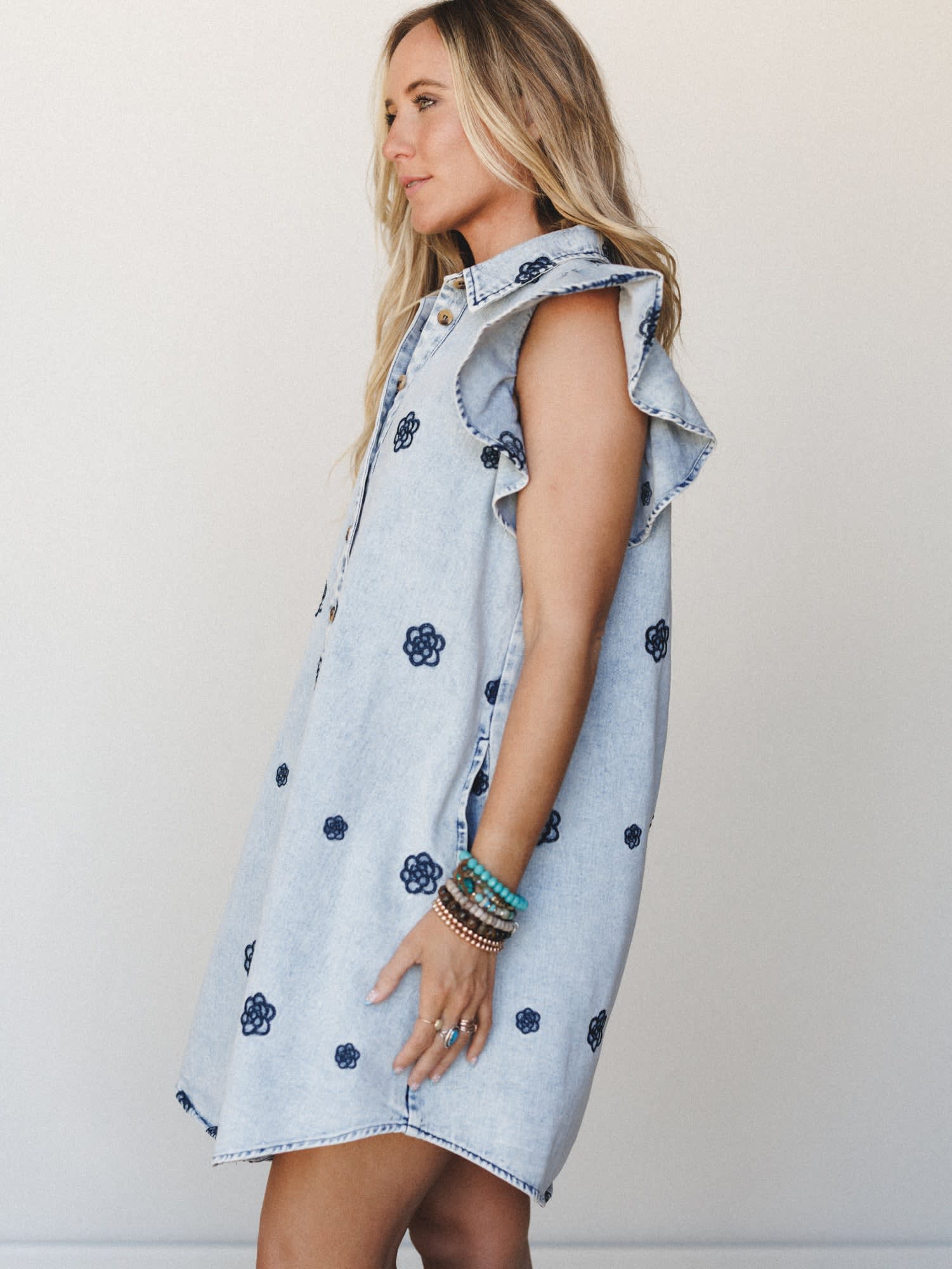embroidered denim dresses Floral Embroidered Denim Dress M