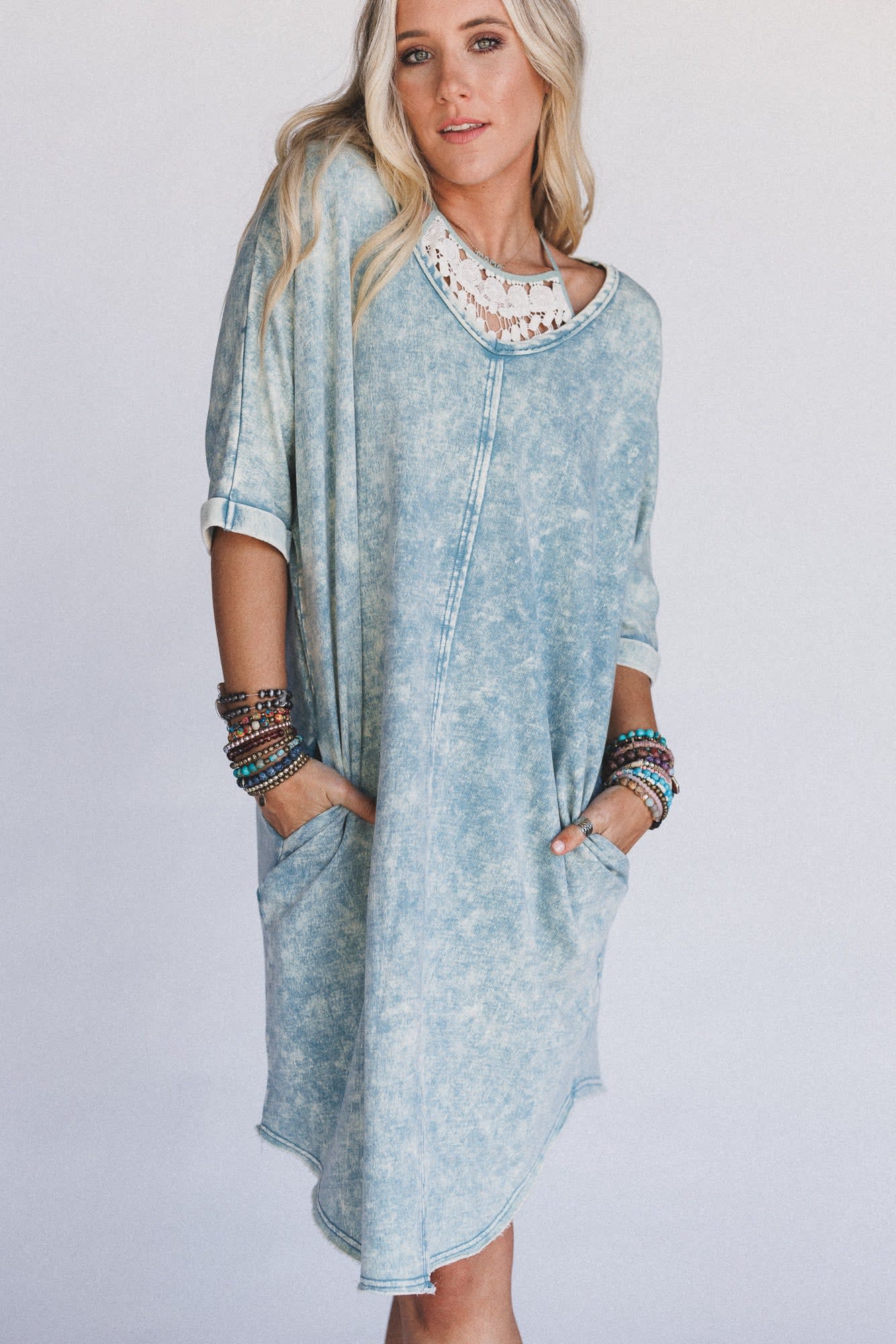 Stormy Skies Tee Dress - Blue Zenana Stormy Skies Tee Dress - Blue Zenana